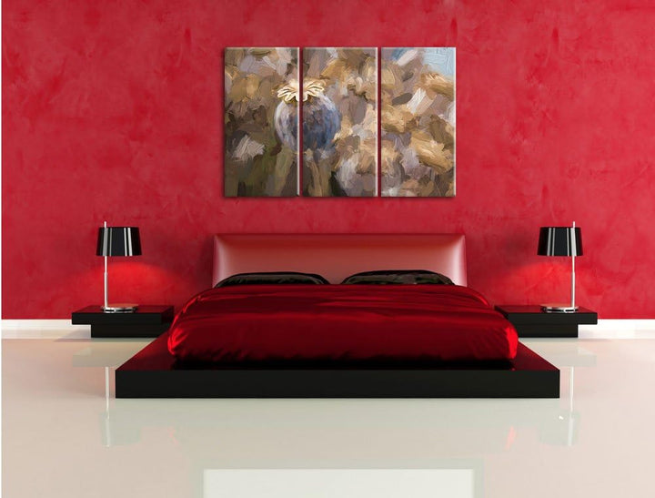 Pixxprint Mohnkapsel der Mohnblume Kunst als Leinwandbild/Grösse: 3 Teilig (120x80 cm) cm/Wandbild/K