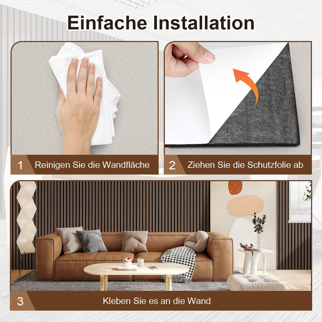 Akustikpaneele Selbstklebend Holz 2,88㎡ - 4 Stück 120x60cm,akustik paneele 3D Schalldämmung Echoredu