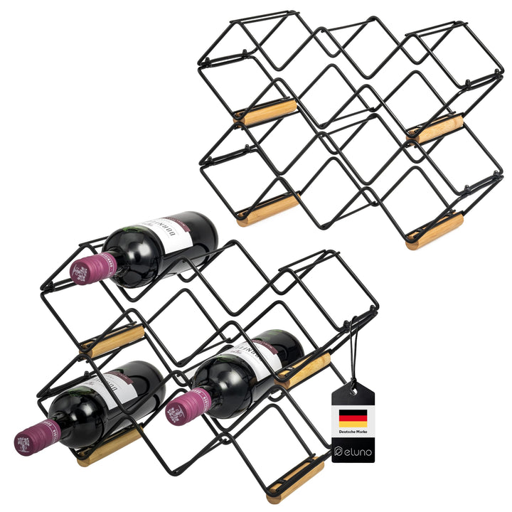 eluno Weinregal 4er-Set für 20 Flaschen, aus Metall und Bambus, stapelbar (ca. 39 x 14,5 x 15 (B/H/T