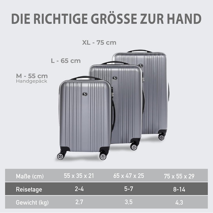 FERGÉ Koffer Kofferset Hartschale 3-teilig Toulouse Trolley-Set - Handgepäck 55 cm, L und XL 3er Har