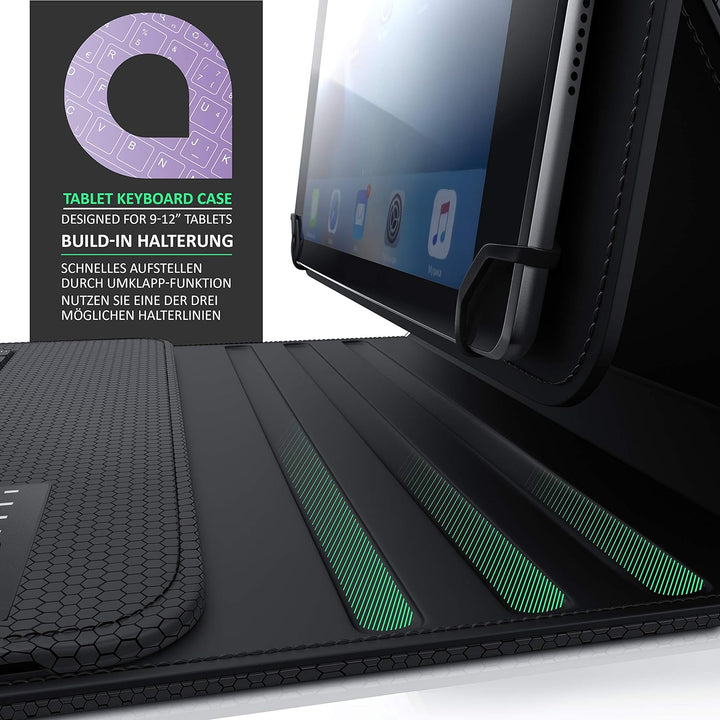 CSL - Bluetooth Tastatur mit Schutzhülle für 9-12 Zoll Tablets - magnetische Befestigung - Lightweig
