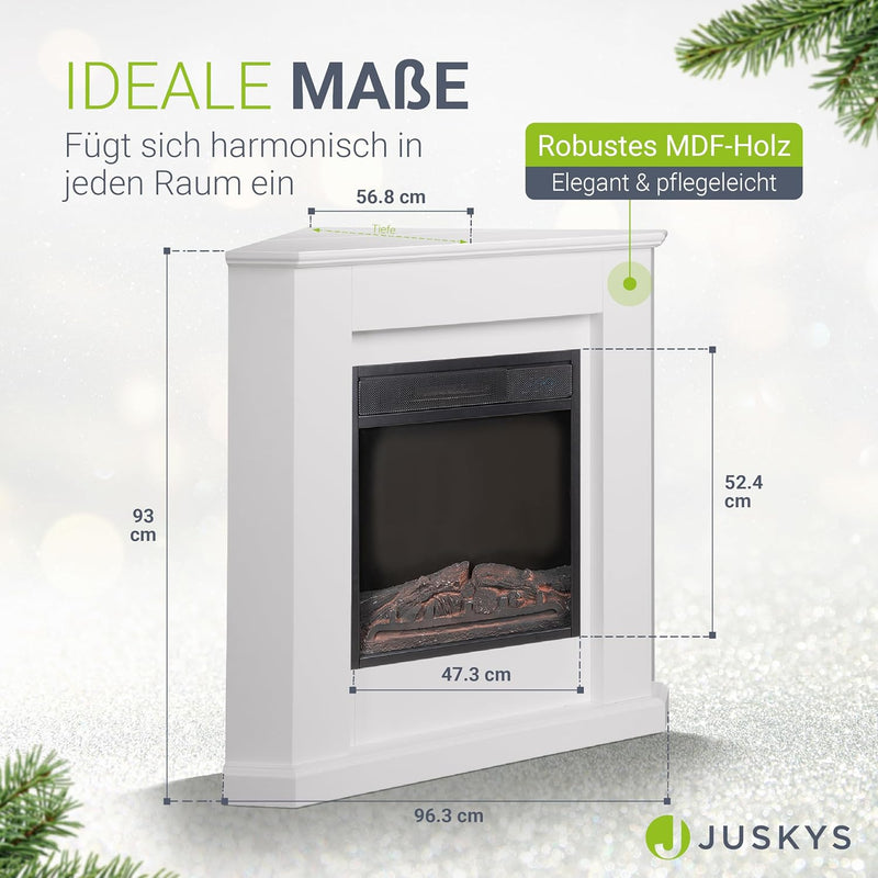 Juskys Elektrokamin 1000 / 2000 W mit Heizung, Kaminfeuer, Flammeneffekt, Fernbedienung, LED Beleuch
