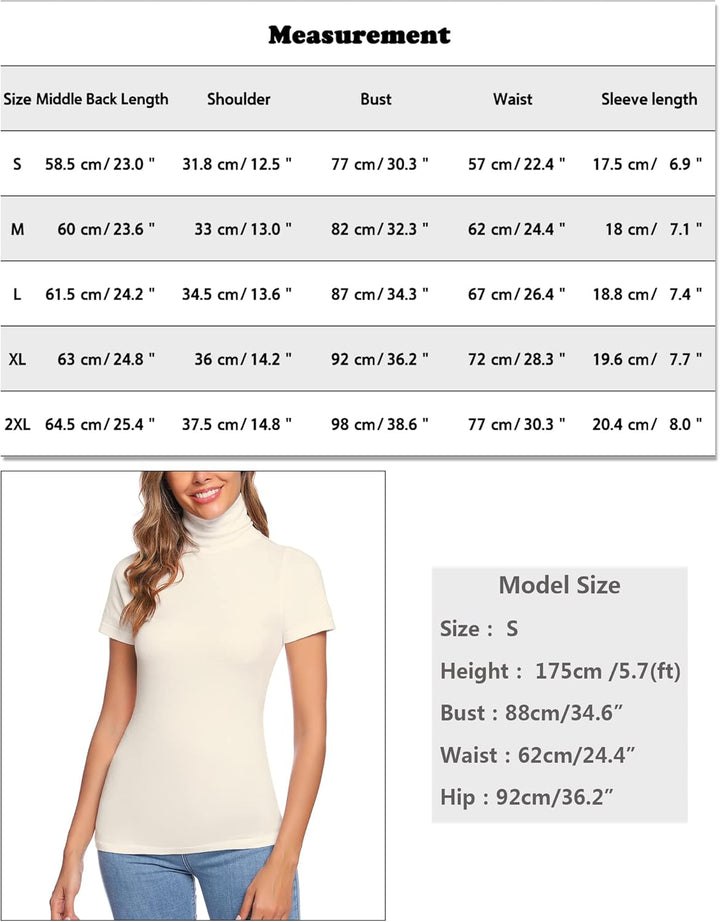 Totatuit T-Shirt Damen Rollkragen Tops Kurzarm Rollkragenshirt Casual Shirt mit Stehkragen für Frühl