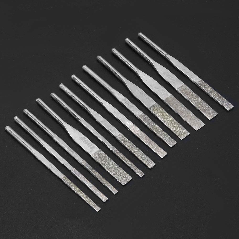 Diamantfeilen, 12 Stück, 3-mm-Schaft, Konische Maschine Zum Hin- und Herschleifen, Abgeflachte, Schr