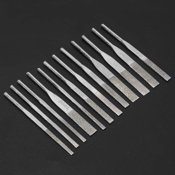 Diamantfeilen, 12 Stück, 3-mm-Schaft, Konische Maschine Zum Hin- und Herschleifen, Abgeflachte, Schr