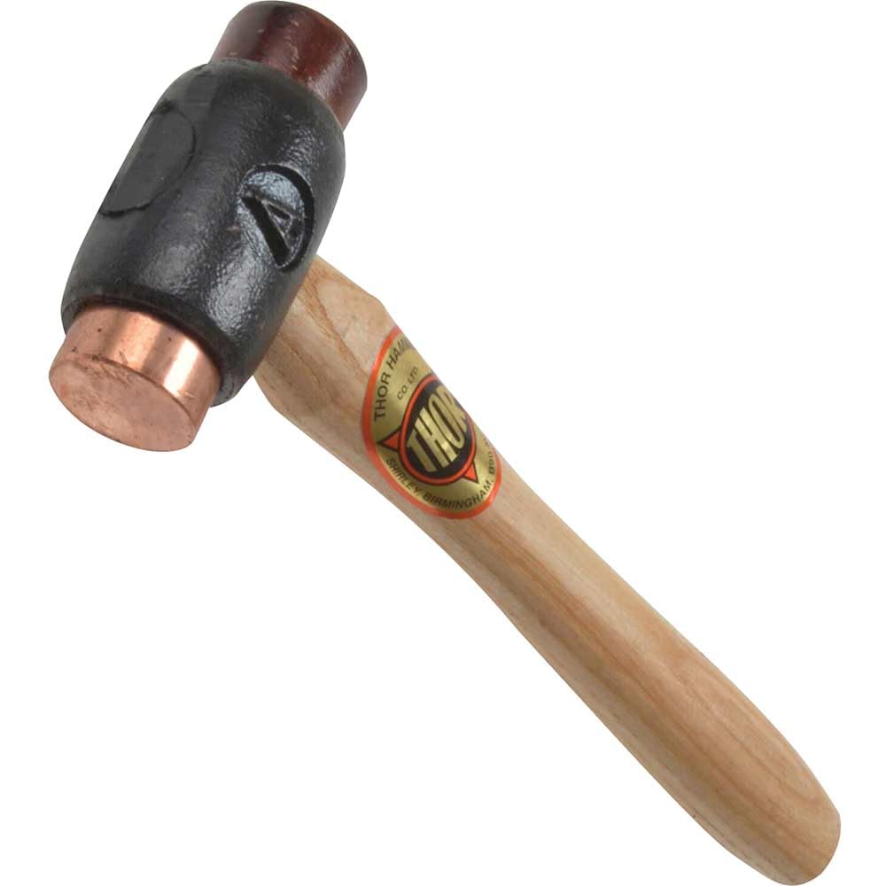 Thor 208 Doppelseitiger Hammer aus Kupfer, Rohleder, Grösse A, (braun, schwarz) 400g, 25mm Holzstiel