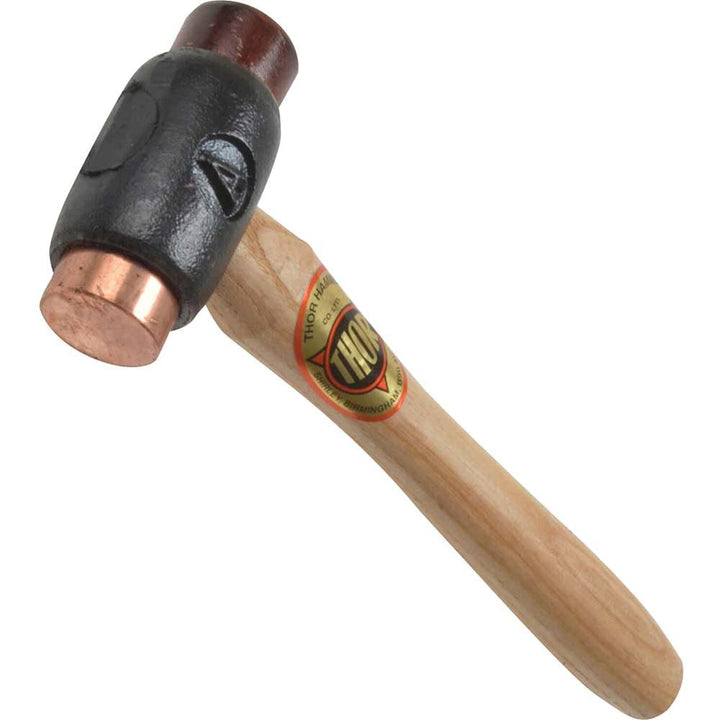 Thor 208 Doppelseitiger Hammer aus Kupfer, Rohleder, Grösse A, (braun, schwarz) 400g, 25mm Holzstiel
