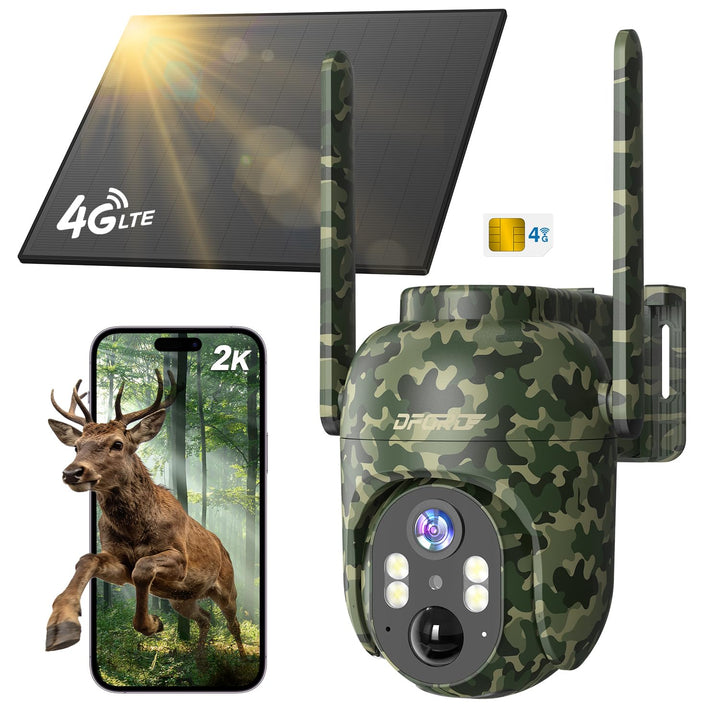 4G LTE Solar Wildkamera mit SIM Karte, 2K PTZ Überwachungskamera mit Handyübertragung App, 355° Schw