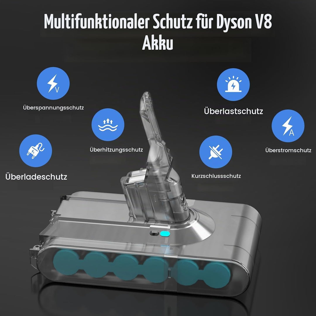 21,6 V, 8000 mAh Ersatzakku für Dyson V8 SV10 Lithium-Ionen-Akku, 8,0 Ah, hohe Kapazität, kompatibel