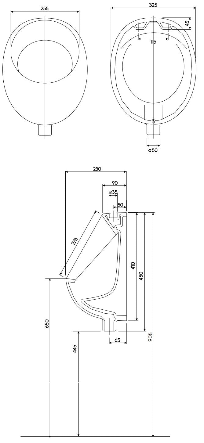 VBChome- Set: Urinal Zulauf Oben Weiss Modern Hochwertig Keramik Pinkelbecken senkrecht Pissoir Pico