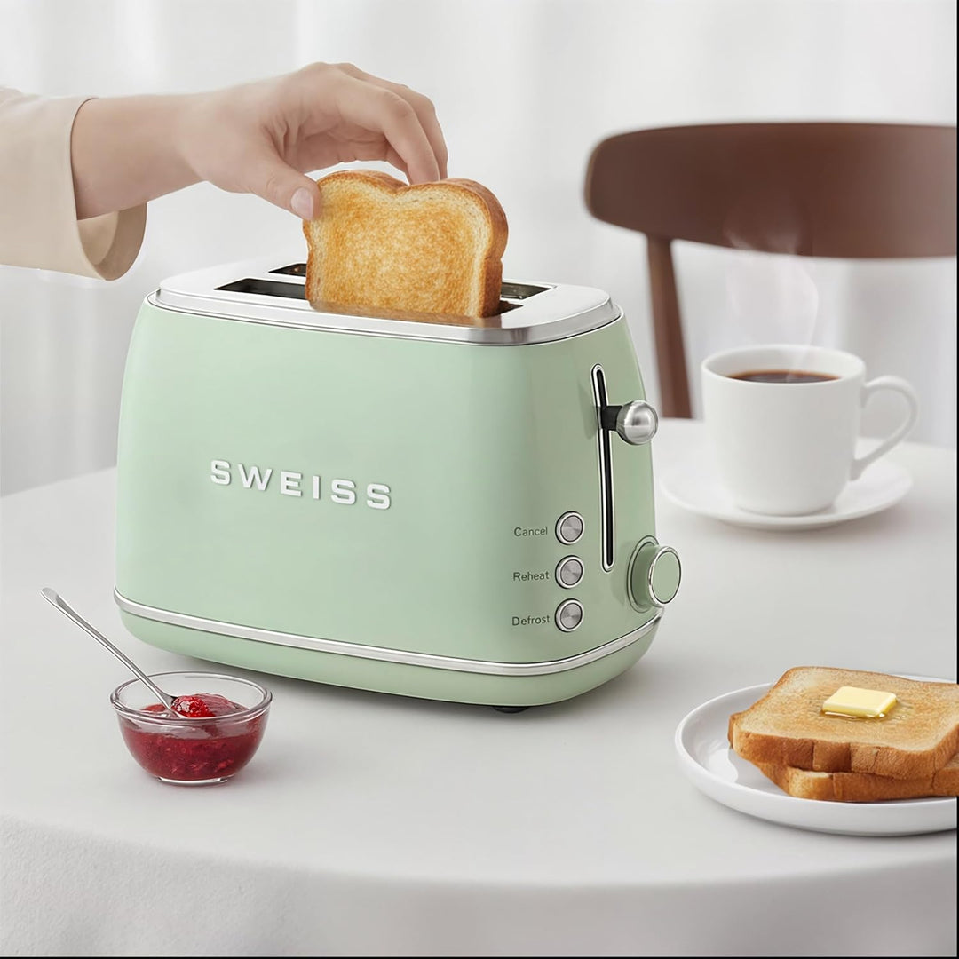 SWEISS Vintage-Toaster GRS7, 2 Schlitze, 6 Bräunungsstufen, Auftaufunktion, Für Baguette geeignet, S