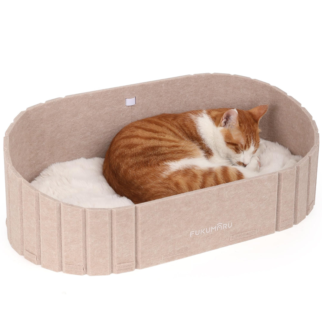 FUKUMARU Katzenbett, 61 cm grosses Katzen-Couchbett mit gemütlichem Kunstkaninchenfell-Kissen, Filz-