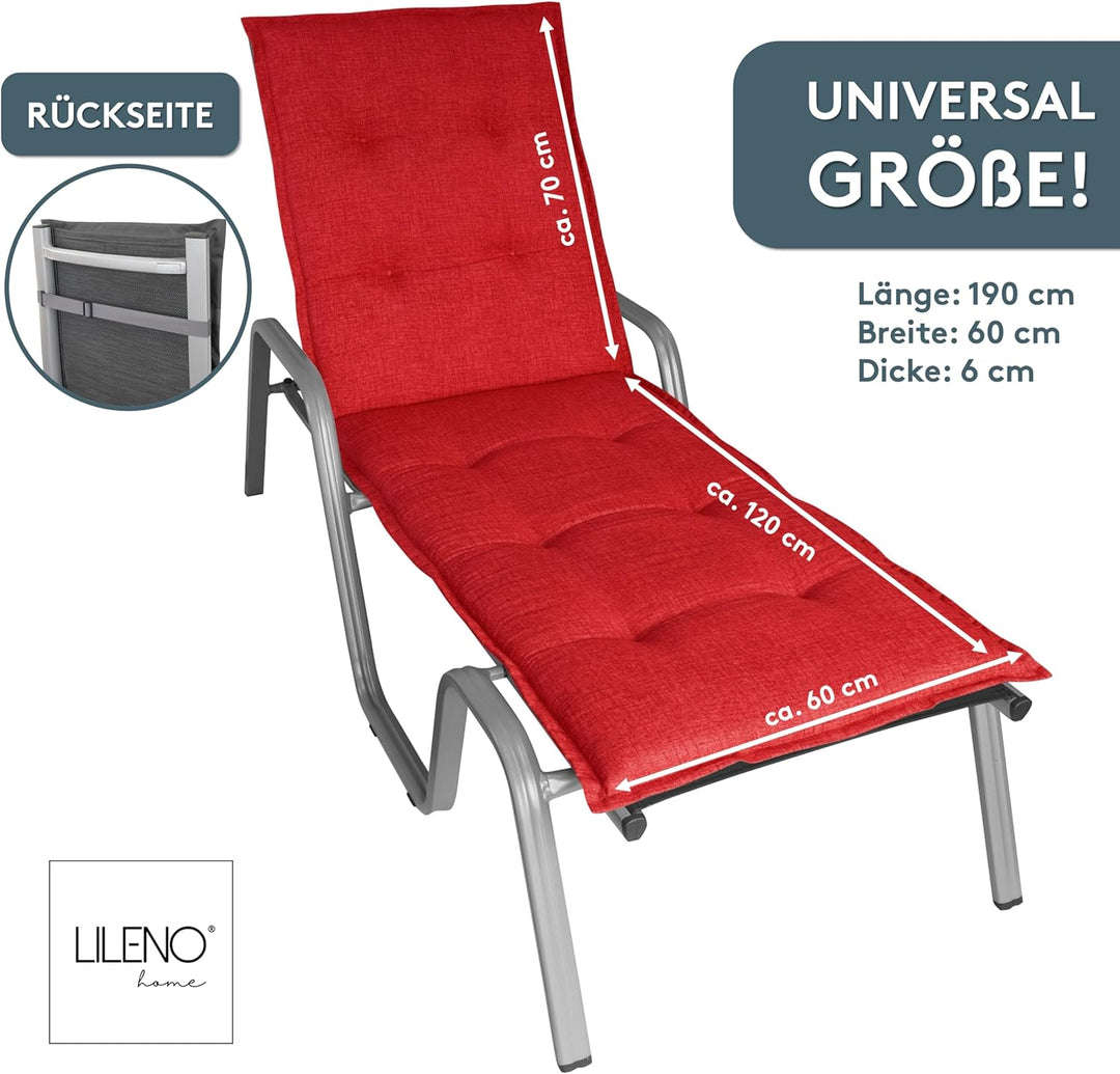LILENO HOME Sonnenliege Auflage als [1er Set - Rollliege] in Rot - Gartenliegen Auflage perfekt für