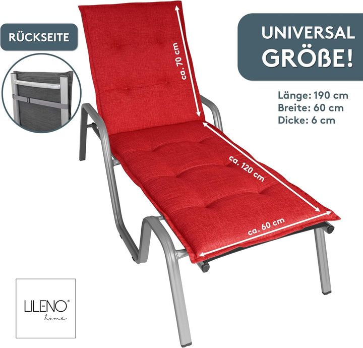 LILENO HOME Sonnenliege Auflage als [1er Set - Rollliege] in Rot - Gartenliegen Auflage perfekt für