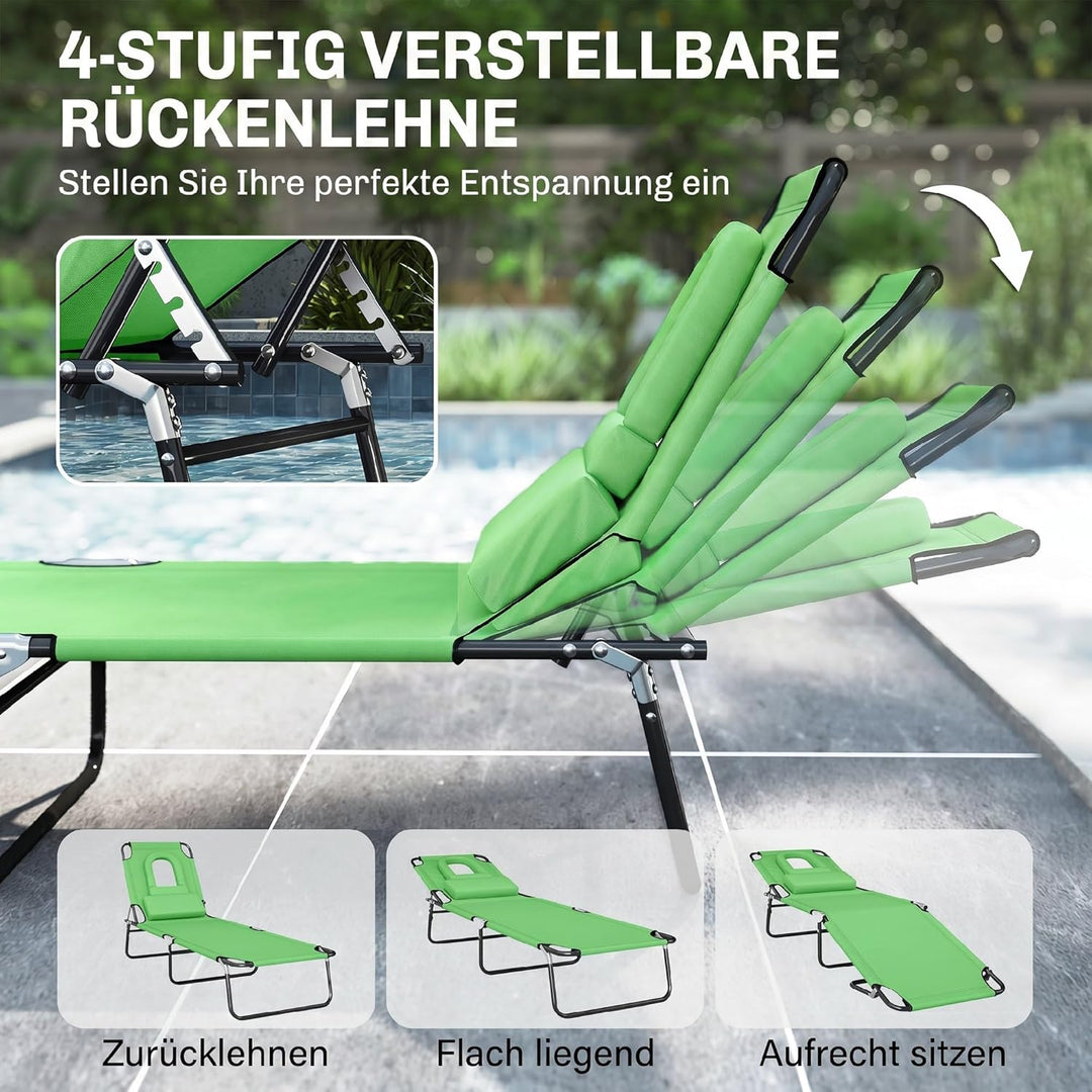 Outsunny Sonnenliege klappbar Gartenliege mit Gesichtsloch, Kopfkissen, Liegestuhl mit 4-Fach verste