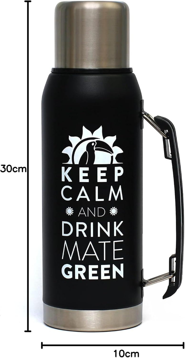 Mate Green Largoinox Vacuum Flask 1L Schwarz ● INOX 18/8 Edelstahl Thermoflasche ● Ideal für Mate Te