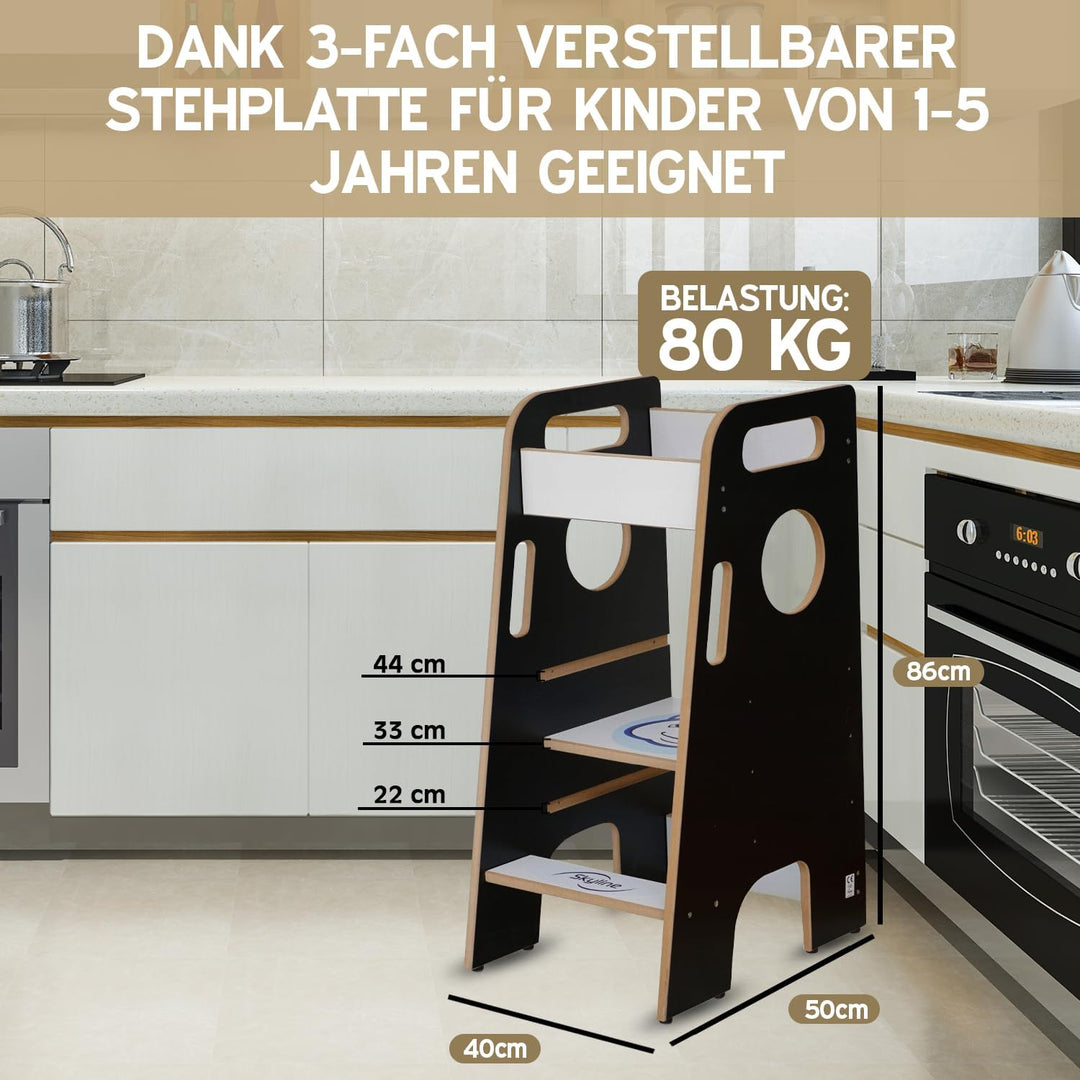 Skyline Baby Montessori Lernturm Kleinkind Trittstufe mit Verstellbarer Höhe und Sicherheitsschiene