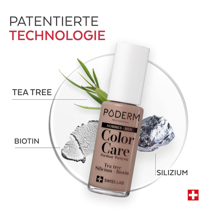 PODERM - TEABAUM-NAGELLACK COLOR CARE FÜR MANNER - Kaschiert Die Gelbe Und Brüchige Nägel - 2 IN 1 P