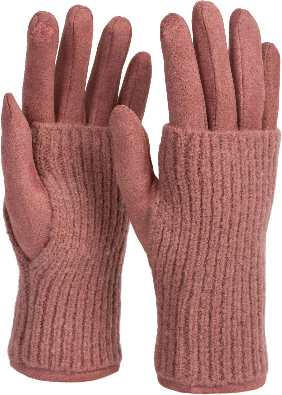 styleBREAKER Damen Touchscreen Stoff Handschuhe mit abnehmbaren Strick Stulpen, warme Fingerhandschu