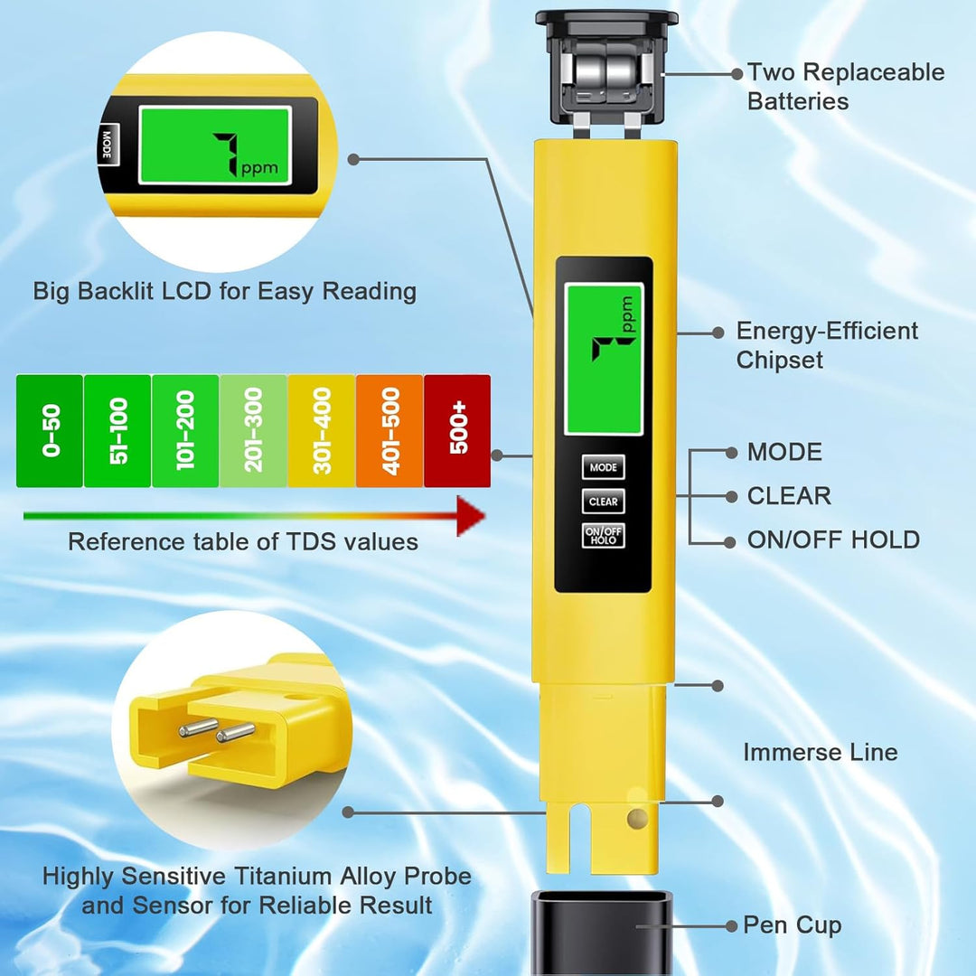 4-in-1-Wasserqualitätstester, TDS EC Temperaturmesser mit LCD-Display, Sonde aus Titan für Trinkwass
