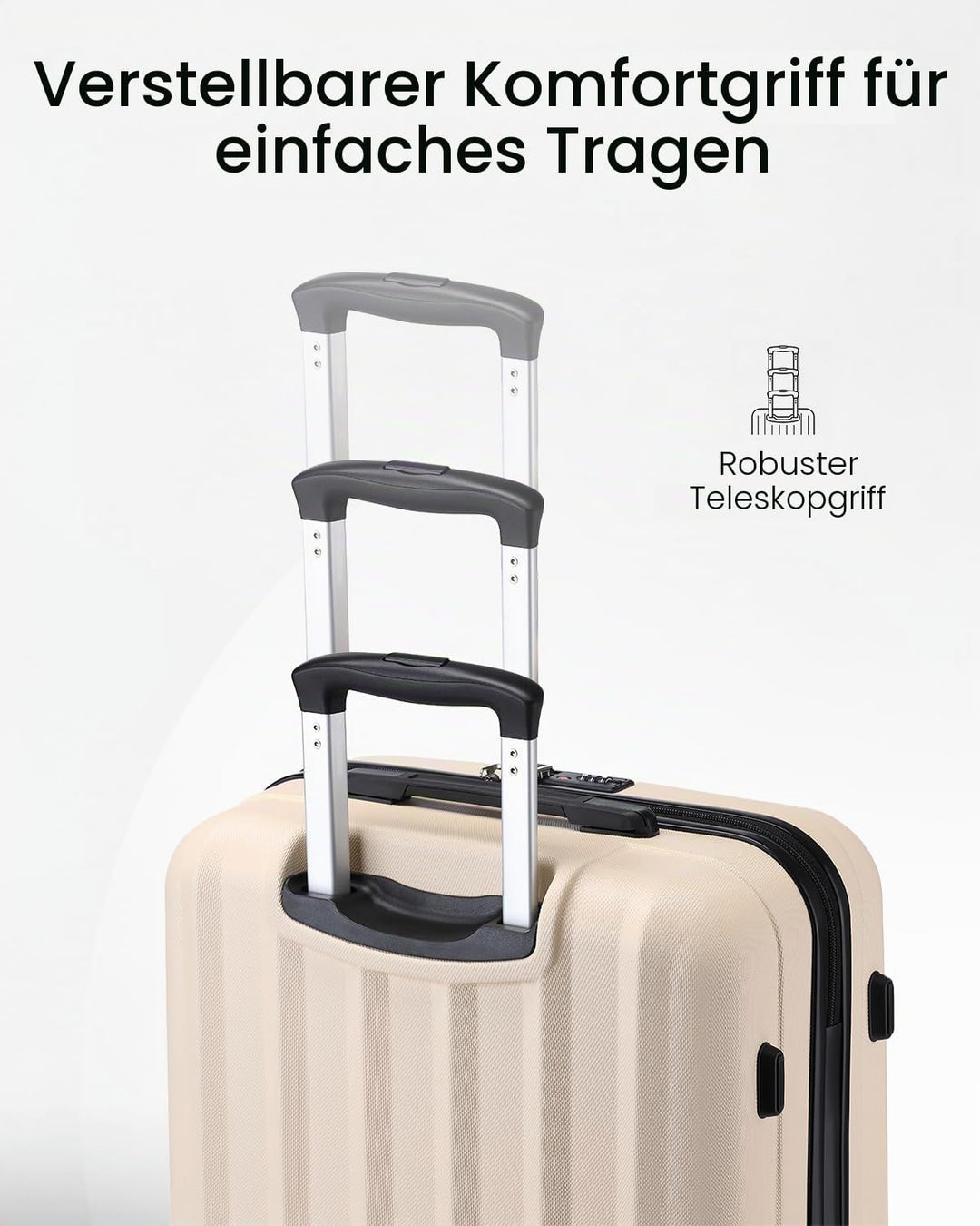 KONO Koffer Trolley Mittelgross Hartschale ABS Reisekoffer Rollkoffer Suitcase (Beige, L) Beige L, B