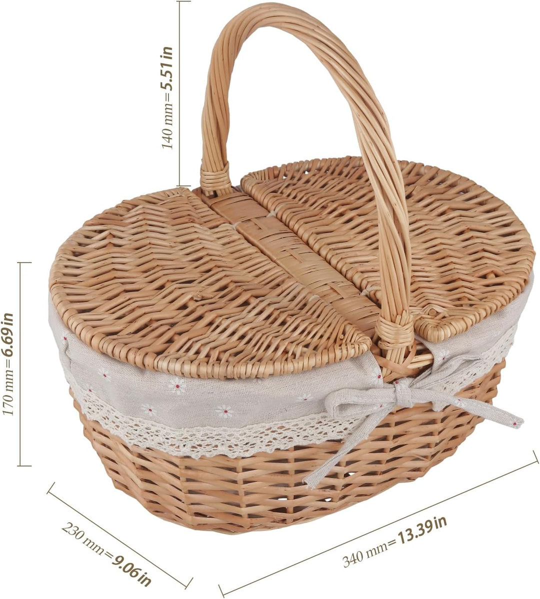 CHEUKYIU Handgefertigter Weidenkorb mit Deckel, 34 x 23 x 17cm Natürliche Braune Einkaufskorb Gefloc