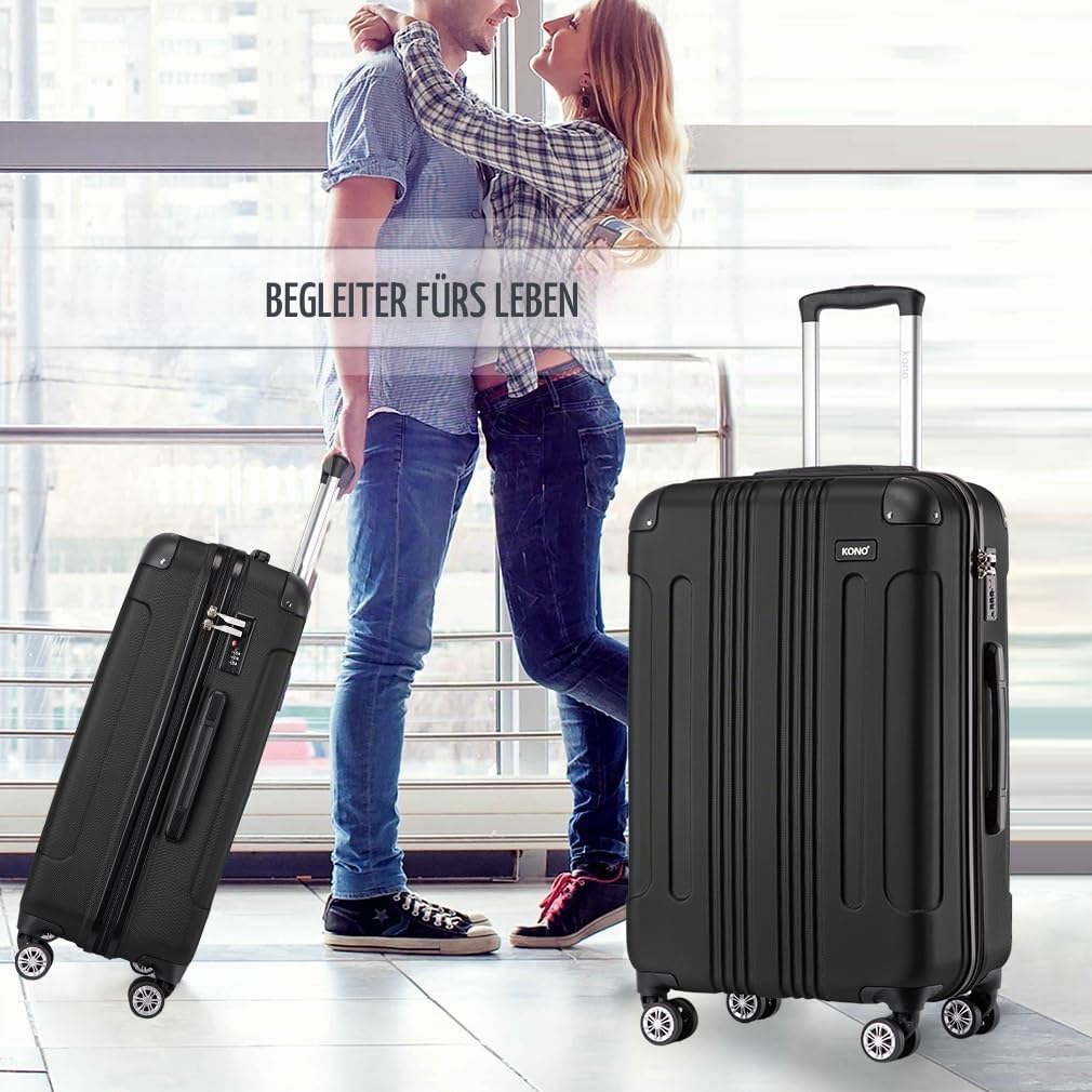 KONO Trolley Handgepäck Koffer 55x35x20cm Rollkoffer Reisekoffer mit 4 Rollen und Schloss (Schwarz),