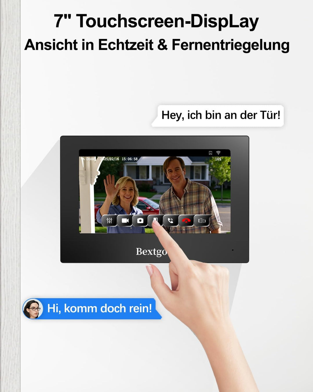 2K Türsprechanlage mit Türöffner, Video Türklingel mit Kamera WLAN mit 7" Touchscreen, App, IC Card