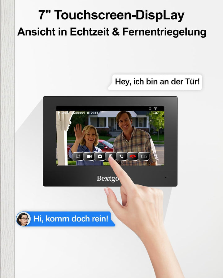 2K Türsprechanlage mit Türöffner, Video Türklingel mit Kamera WLAN mit 7" Touchscreen, App, IC Card