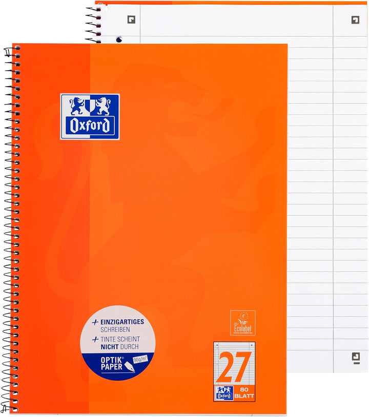 Oxford Collegeblock A4 liniert, mit Doppelrand, 80 Blatt, orange, 10 Stück, 10 Stück