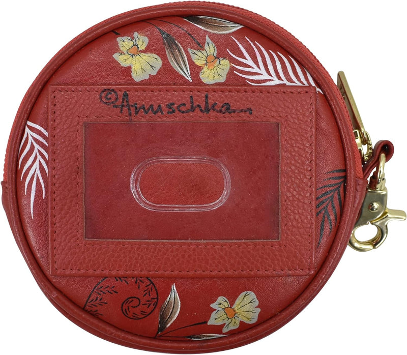 Anuschka Münzbeutel aus Echtleder, handbemalt, Rund - Crimson Garden, Crimson Garden