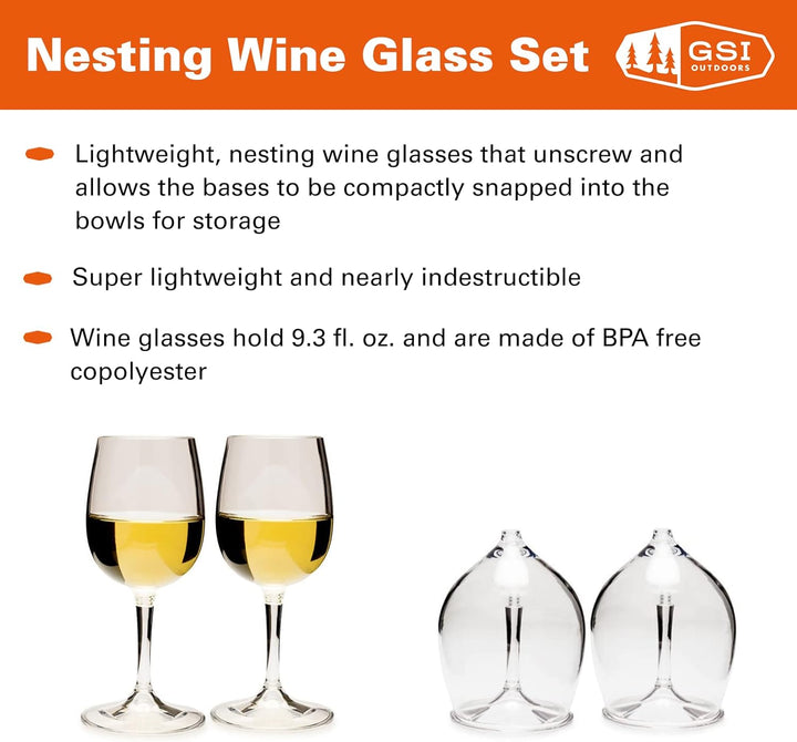 GSI Outdoors Nesting Weinglas-Set, Unisex, Erwachsene, mehrfarbig, Einheitsgrösse, 2 Stück (1er Pack