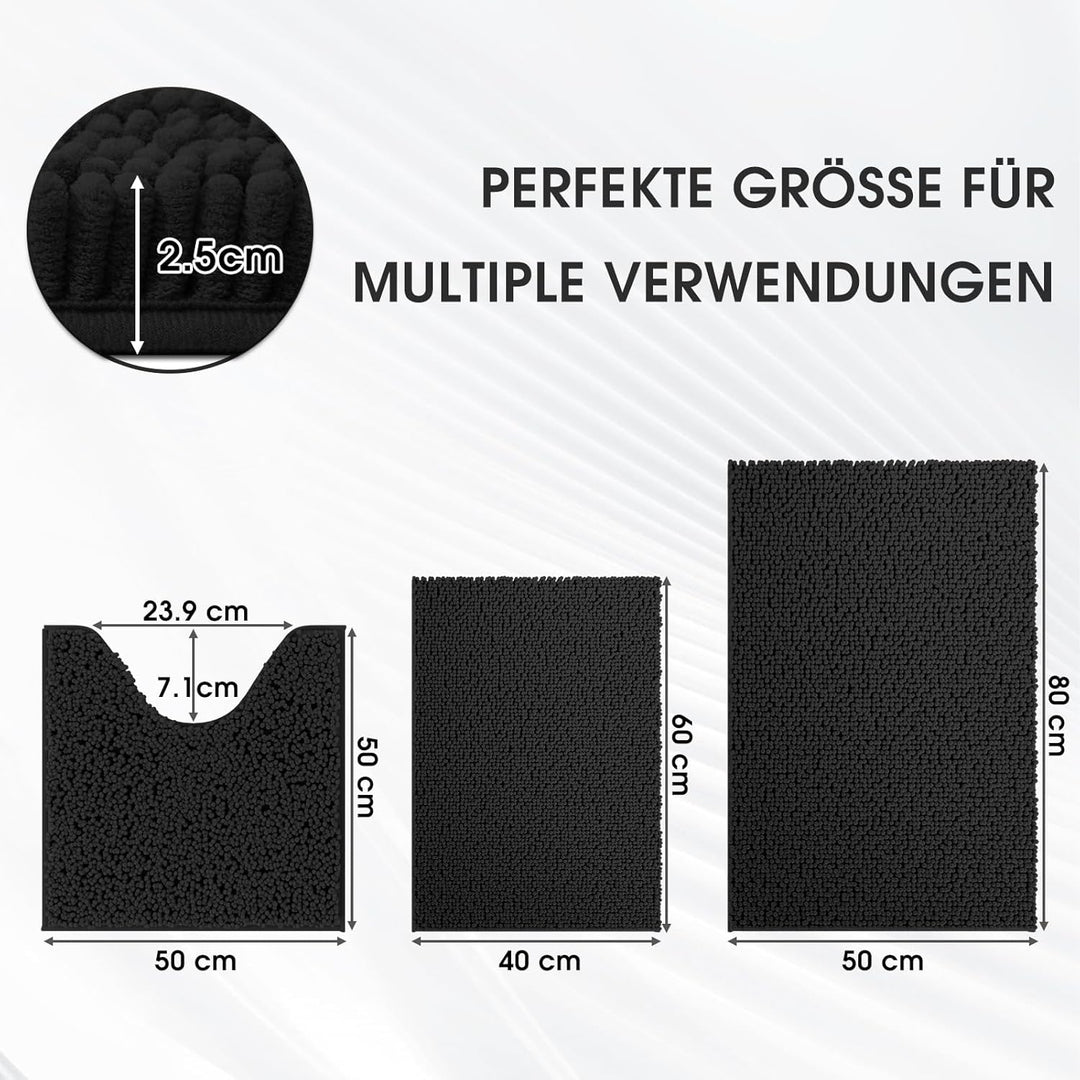 Badvorleger Set 3-Teilig-Weiches Badematten Set mit Rutschfester, Chenille Saugfähige Badteppiche Se