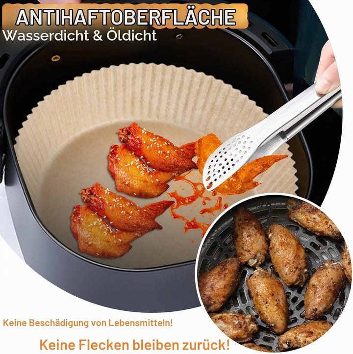 AiQInu Backpapier für Heissluftfritteuse, Airfryer Backpapier Rund 16cm 200 Stück BPA-frei Wasserdic