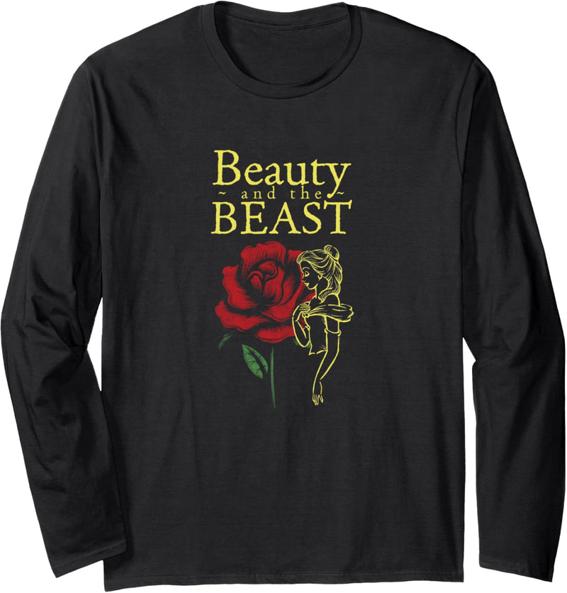 Disney Beauty & The Beast Belle Gold Outline With Rose Langarmshirt