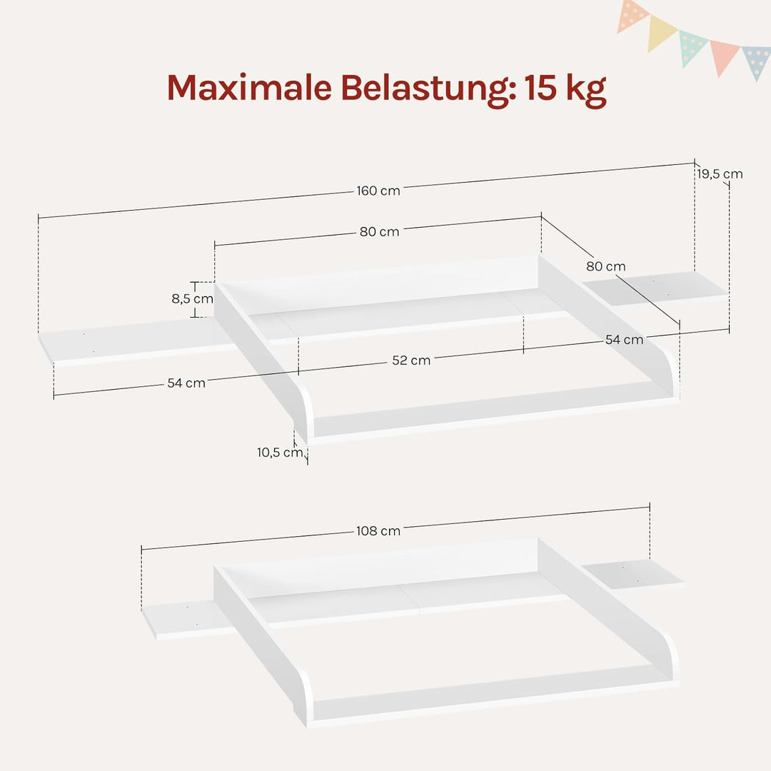 WOLTU Wickelaufsatz, Wickeltischaufsatz universal für Kommode (Tiefe: 47-50 cm), mit Schutzrand, aus