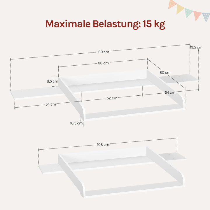 WOLTU Wickelaufsatz, Wickeltischaufsatz universal für Kommode (Tiefe: 47-50 cm), mit Schutzrand, aus