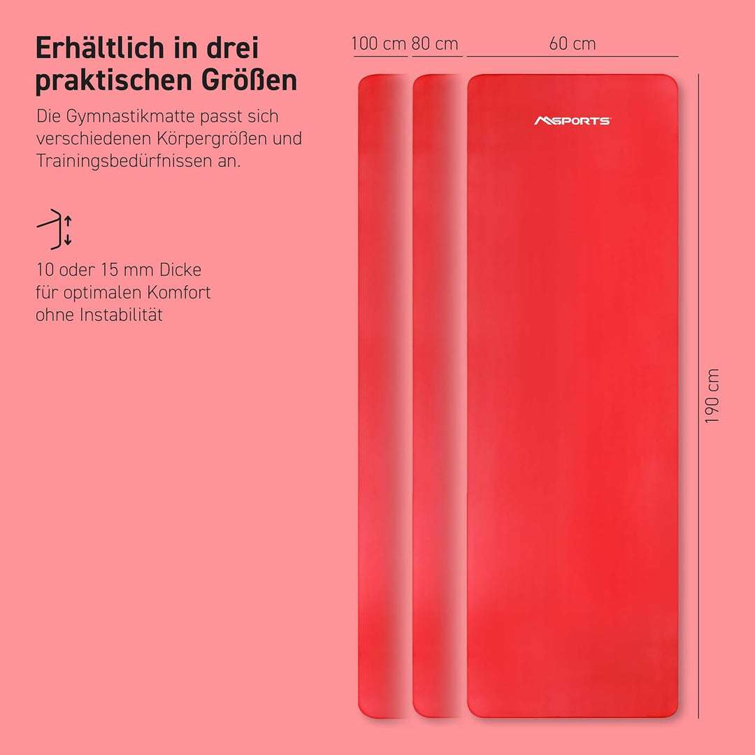 MSPORTS Gymnastikmatte Premium inkl. Tragegurt + Übungsposter + Workout App I Hautfreundliche Fitnes