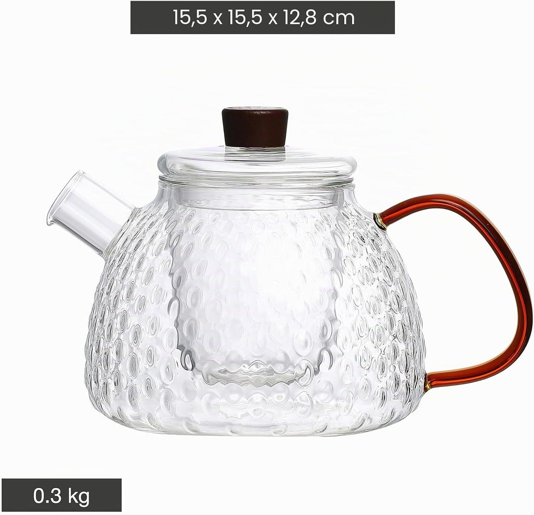 Point-Virgule Teekanne mit Filter aus Borosilikatglas, gehämmert, 1000 ml Durchsichtig 1000 ml Glass