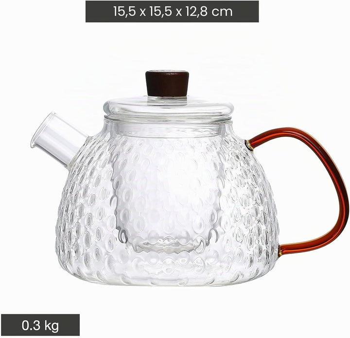 Point-Virgule Teekanne mit Filter aus Borosilikatglas, gehämmert, 1000 ml Durchsichtig 1000 ml Glass