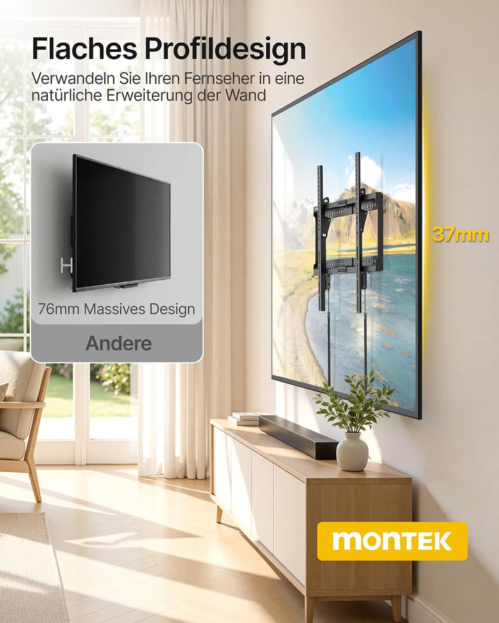 monTEK Neigbare TV Wandhalterung für 37-86 Zoll Fernseher | Gebogene und Flache Fernseher, bis 75 kg