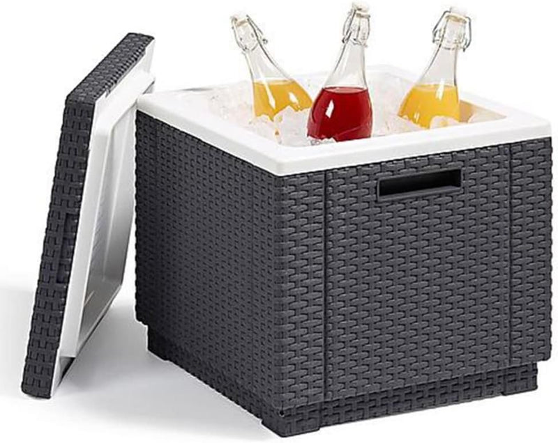 Allibert 212159 Kühlbox/Beistelltisch Ice Cube, Rattanoptik, Kunststoff, anthrazit