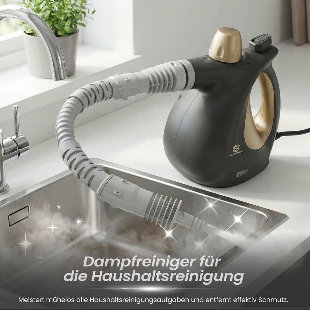 SUPERLEX Dampfreiniger Handgerät 1050W Handdampfreiniger mit 350ML Wassertank 180° Drehbare Düse Hoc