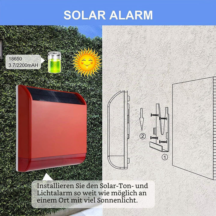 Wolf-Guard Wireless Solar Sirene Alarm (110dB), integrierter Akku, Manipulationsalarm, kabelloser Ha