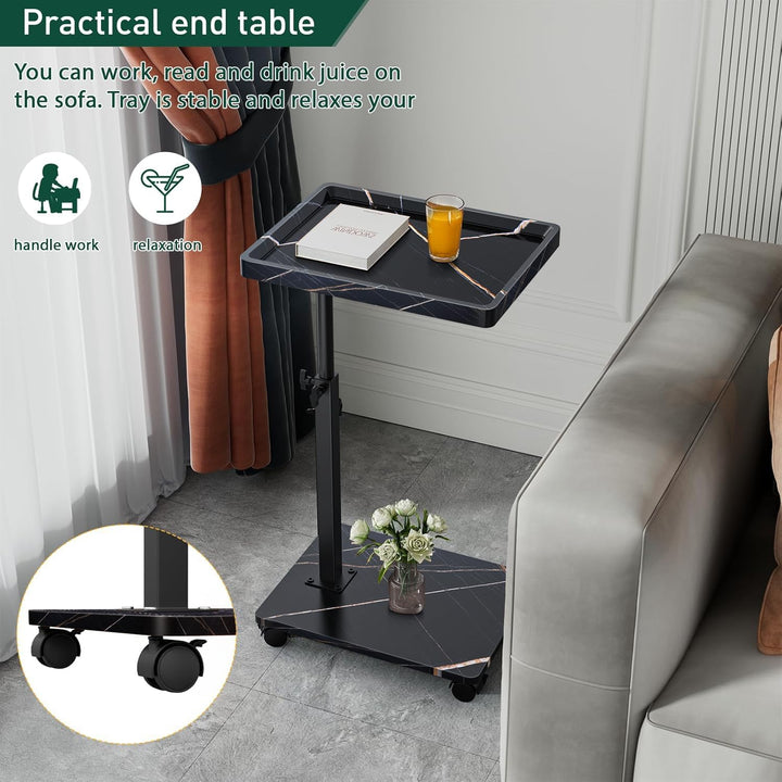 Beistelltisch mit Rollen, Beistelltisch Höhenverstellbar haben 360° Rotierend, C-Form Sofa tisch für