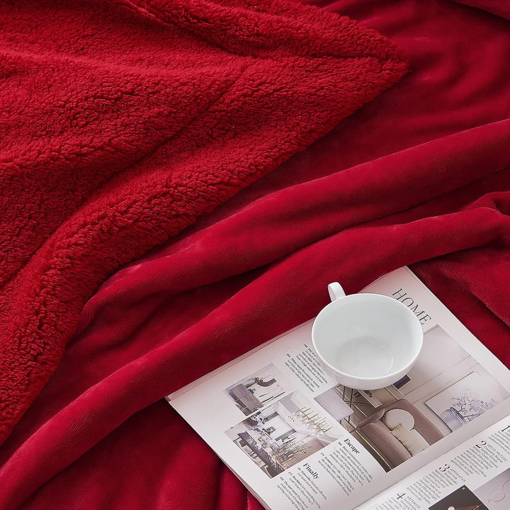 SOCHOW Sherpa Decke Klassisch Rot zweiseitige Wohndecken Kuscheldecken, extra Dicke warm Sofadecke/C