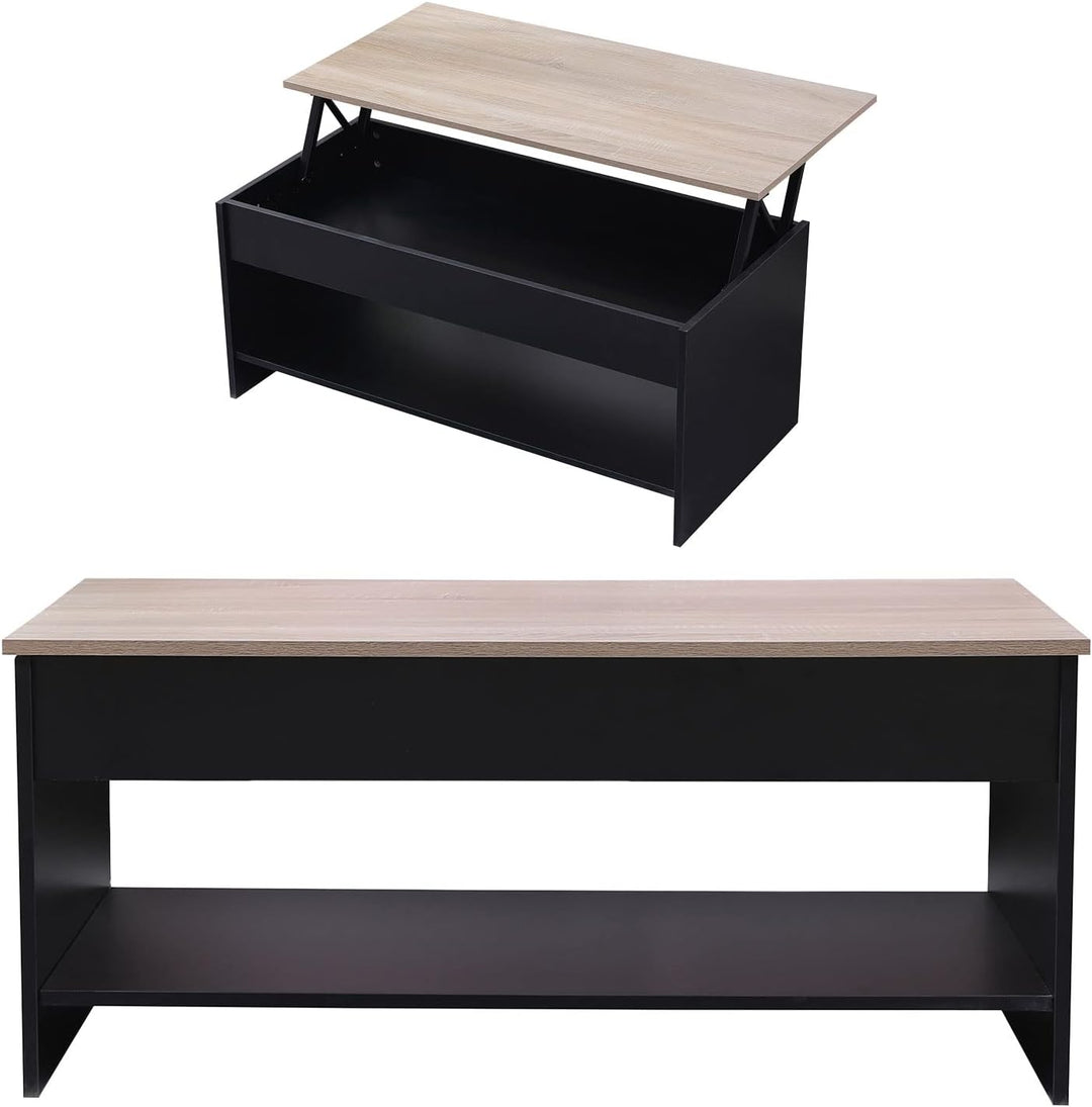 Happy Garden Couchtisch mit hochklappbarer Platte Schwarz und Holz Hedda