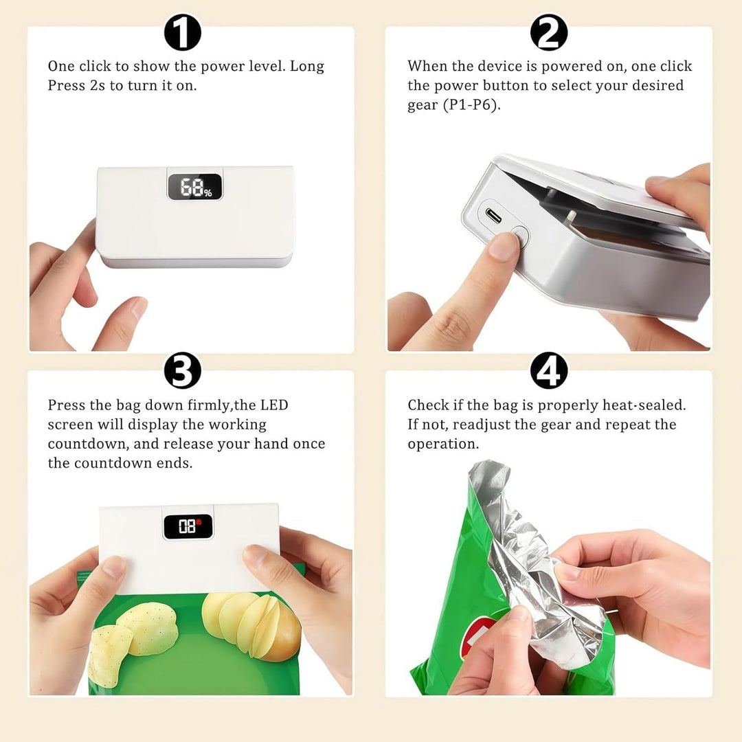 USB-C Rechargeable Mini Bag Sealer, Mini Folienschweissgerät 2 in 1, USB aufladbar Tütenverschweisse