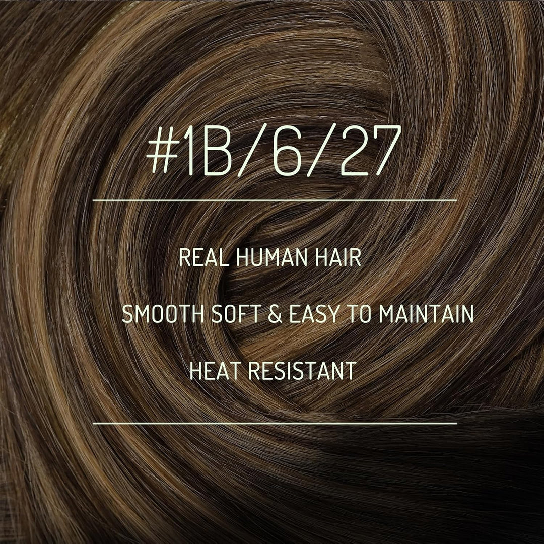 RUNATURE Echthaar Extensions Clip Schwarz Balayage 35cm 7pcs Ombre Glatt Echte Haare 120g 