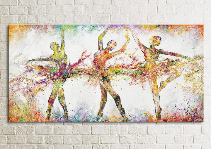 YS-Art Abstrakt Acryl Gemälde auf Leinwand buntes Ballett handgemalt Wandbilder Wohnzimmer modern Wo